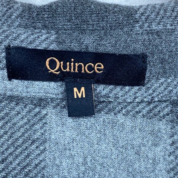 QUINCE Top M Sweater Fleece Shirt Buffalo Check Button Front Long Sleeve Gray - Picture 8 of 12